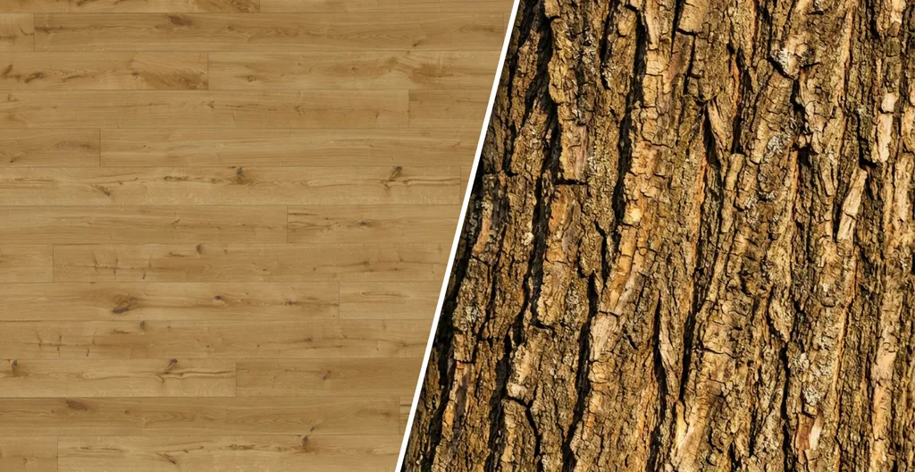 Hier ist ein Vergleichsbild der Struktur eines Baumes und eines hellen Parkettbodens zu sehen. 