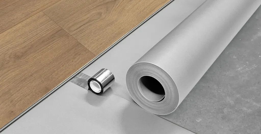 Eine Aqua Stop Trittschalldämmung, die grade eingebaut wird.