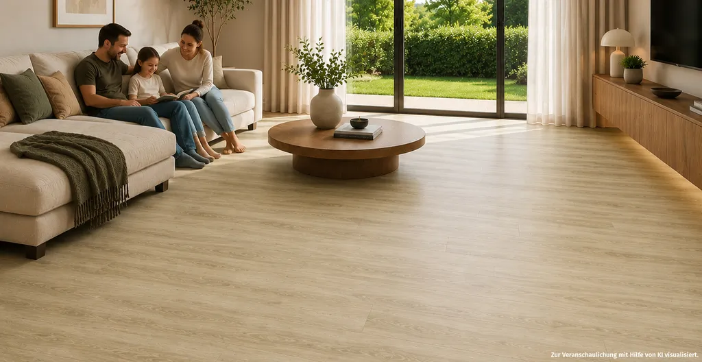 Helles Wohnzimmer mit hellen Ahorn Vinylboden