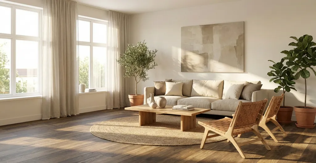 Hier ist ein Ambiente Bild eines dunklen Klick Parkettbodens zu sehen.