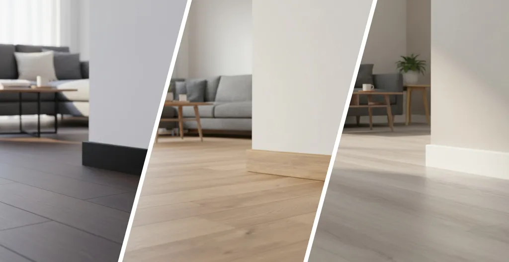 Hier ist ein Ambiente Bild drei verschiedener Sockelleisten zu sehen. 