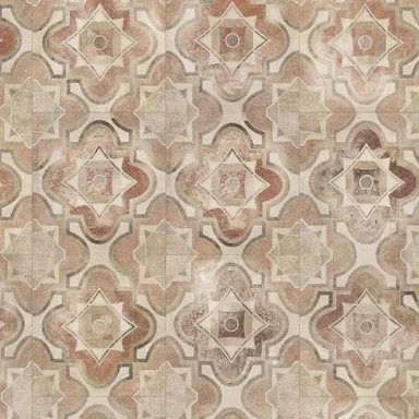 Hier ist ein Bild eines hellen Laminatbodens in einer Stein Marmor Optik mit einem Muster zu sehen..