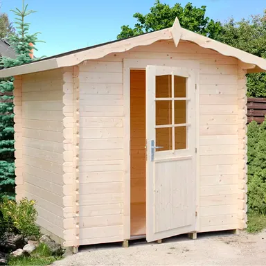 Gartenahaus mit Satteldach und Tür mit Lichtauschnitten 