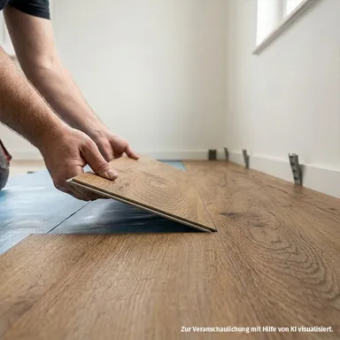 Ein heller Vinylboden in Holzoptik der mit Klick System Verlegt wird
