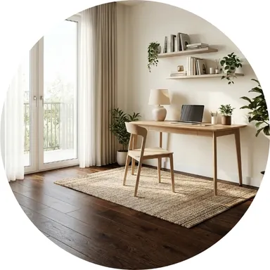 Hier ist ein Ambiente Bild eines dunklen Parkettbodens Eiche zu sehen.