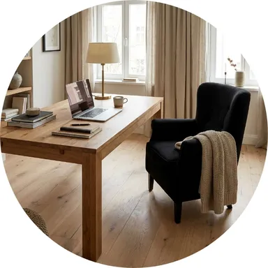 Hier ist ein Ambiente Bild eines hellen Parkettbodens Eiche zu sehen.