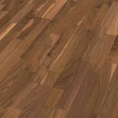 Hier ist ein dunkler Fertigparkettboden in Schiffsboden Optik zu sehen.