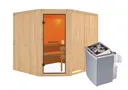 Woodfeeling Massivholz-Sauna Horna Eckeinstieg 68 mm 2