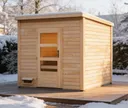 Karibu Sauna-Haus Pepe 4 Fronteinstieg 38 mm Türe modern 1