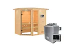 Woodfeeling Massivholz-Sauna Jada Eckeinstieg 38 mm 2