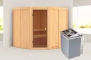 Woodfeeling Massivholz-Sauna Kotka Eckeinstieg 68 mm 0