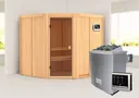 Woodfeeling Massivholz-Sauna Kotka Eckeinstieg 68 mm 1