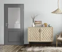 HORI Zimmertür Estella 2 Lavagrau RAL7037 mit Lichtausschnitt Designkante Röhrenspan 1