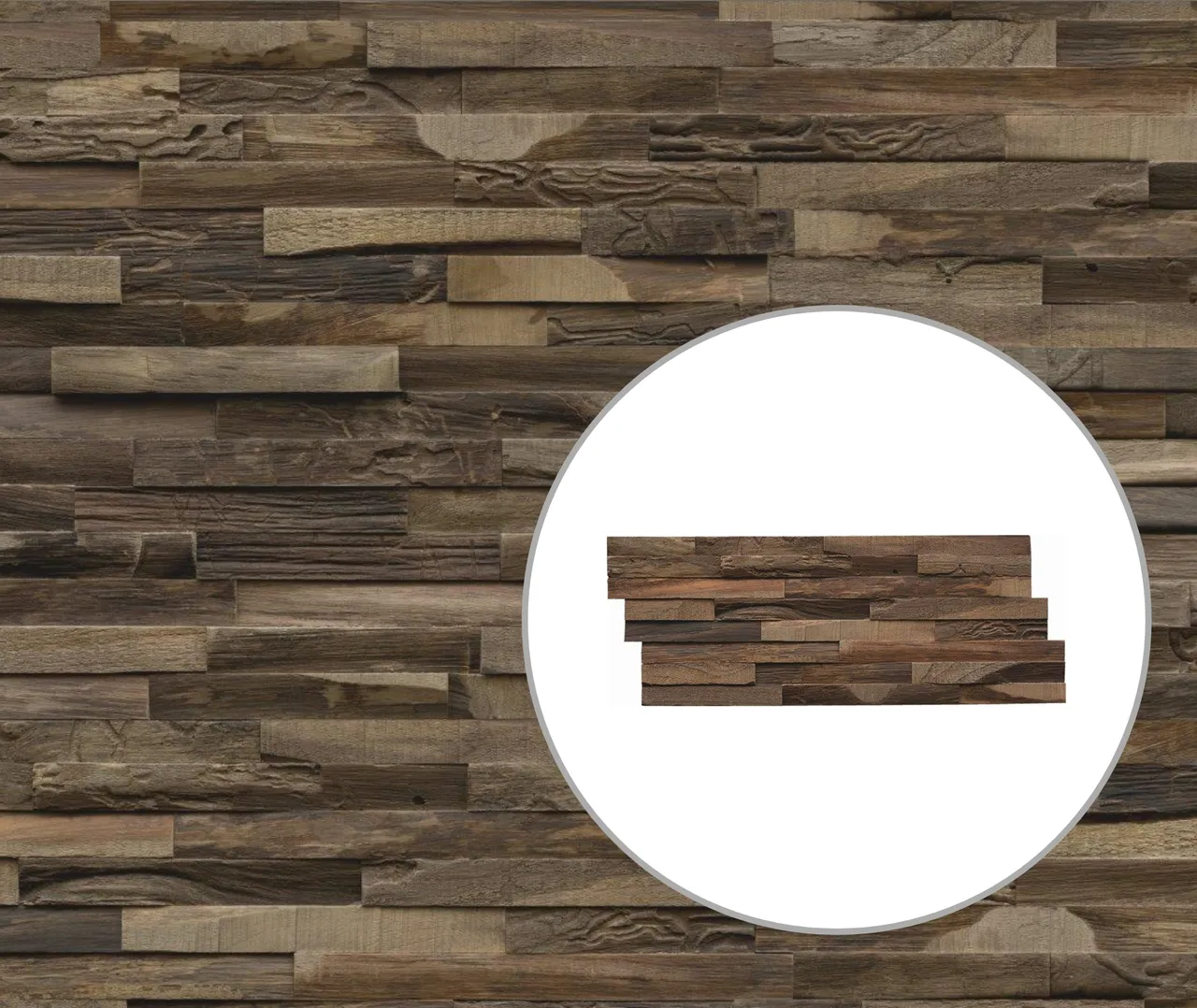 INDO Echtholz Wandverkleidung 3D Holzverblender Teak Elegance Charred (3700006700)