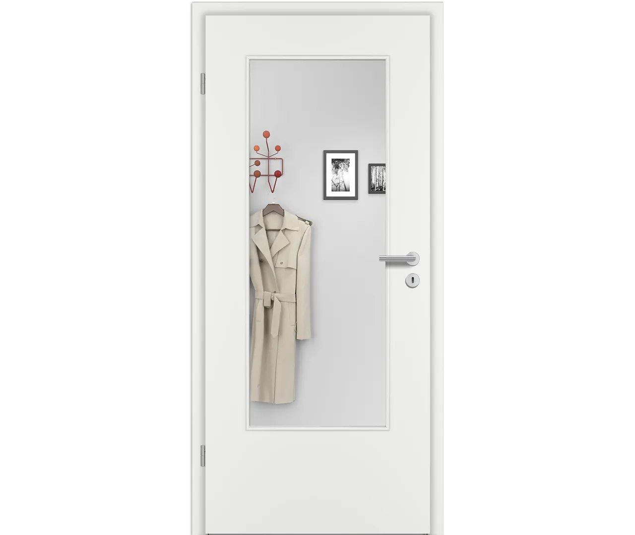 PRÜM Zimmertür STANDARD Glatt Weißlack Exclusiv RAL 9016 mit Lichtausschnitt Vollspan kleine Rundkante (10040072409)