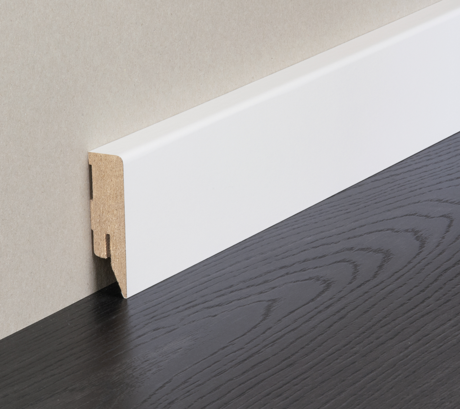 HORI MDF-Kern Sockelleiste Gletscherweiß Grundierfolie ähnlich RAL 9016 Modern Profil