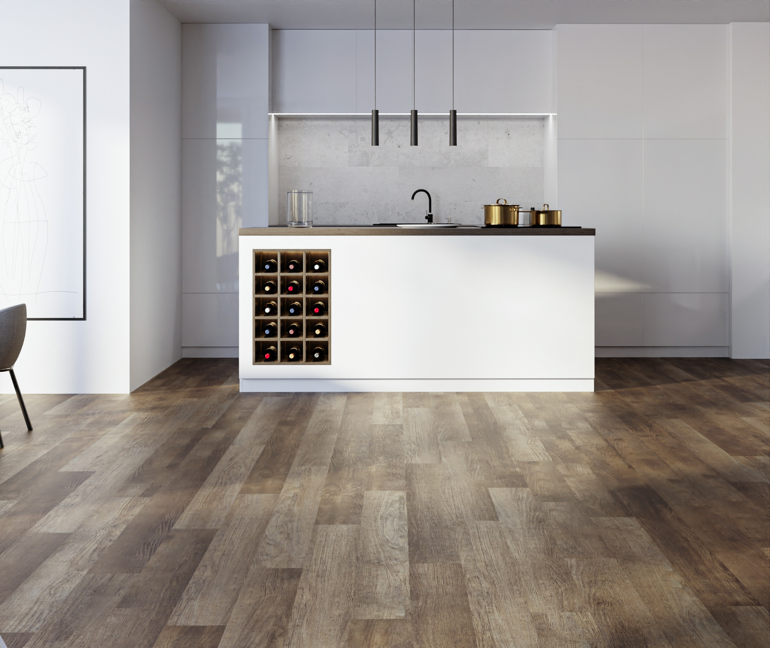 HORI Klick-Hartvinylboden Rigid SPC Kiefer Vintage braun Bunbury Landhausdiele Holzstruktur