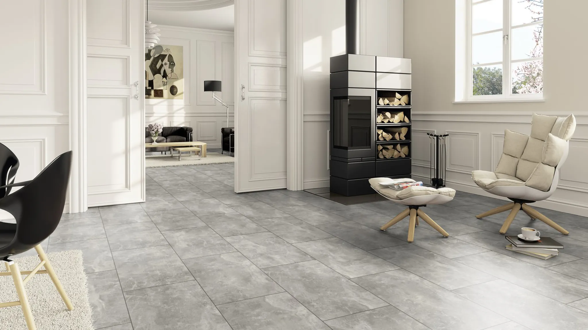 ter Hürne PVC-freier Klick-Designboden dureco Stone Line OF 2818 Stein sterngrau Fliese 3