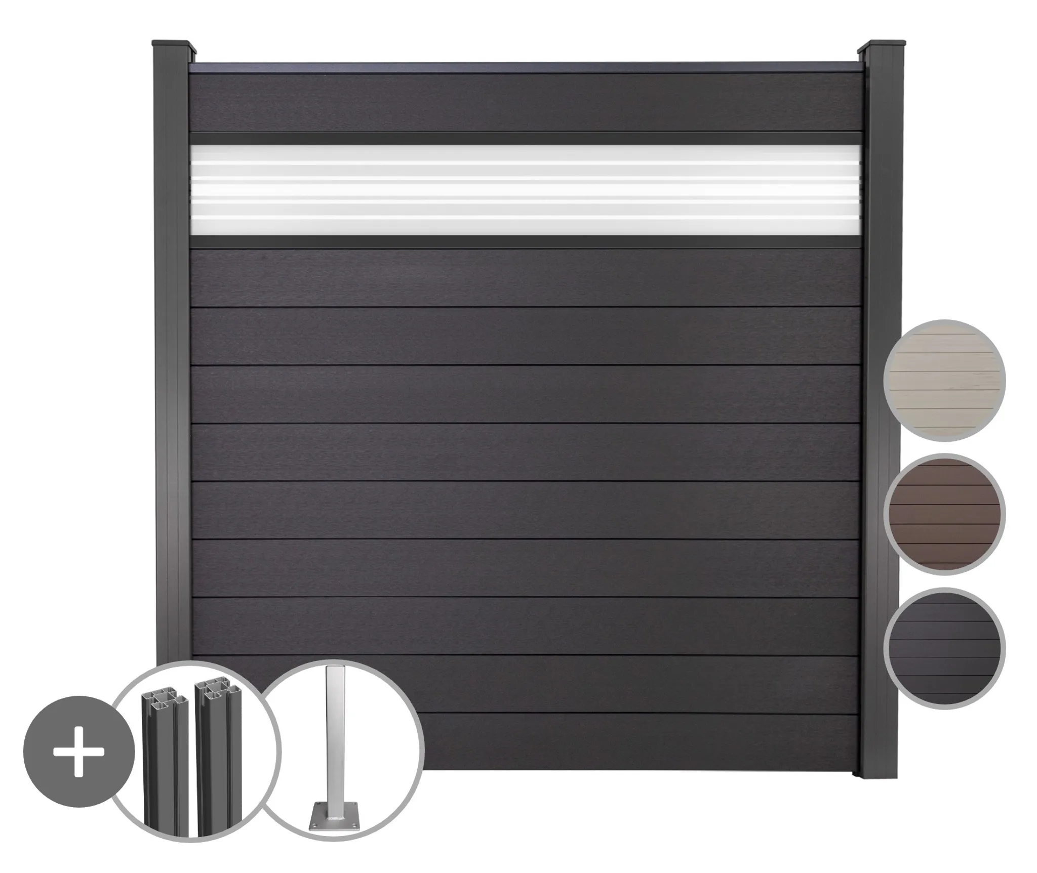 GroJa WPC/BPC Sichtschutzzaun Stecksystem mit Alu-Pfosten mit 30 cm Glaseinsatz Komplettset 0