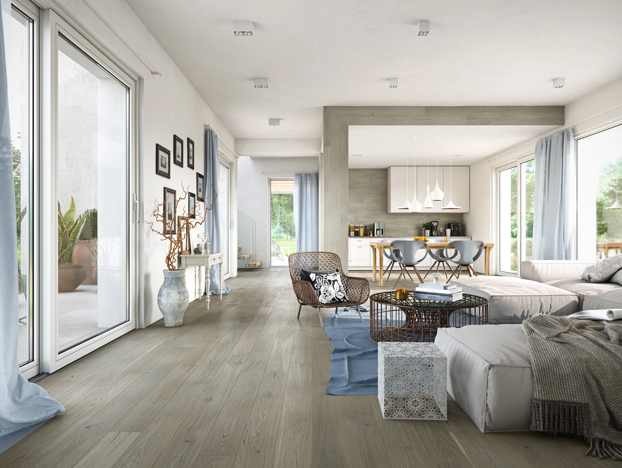 HORI Parkett 300 Eiche Family Landhausdiele gebürstet grau matt versiegelt 2