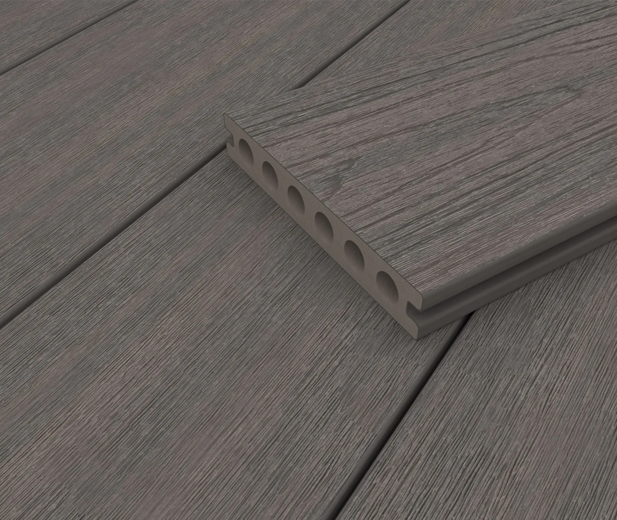 HORI Terrassendiele WPC Hohlkammer Co-Extrudiert tiefe Prägestruktur / glatt gebürstet 22,5 x 138 mm Grau 3