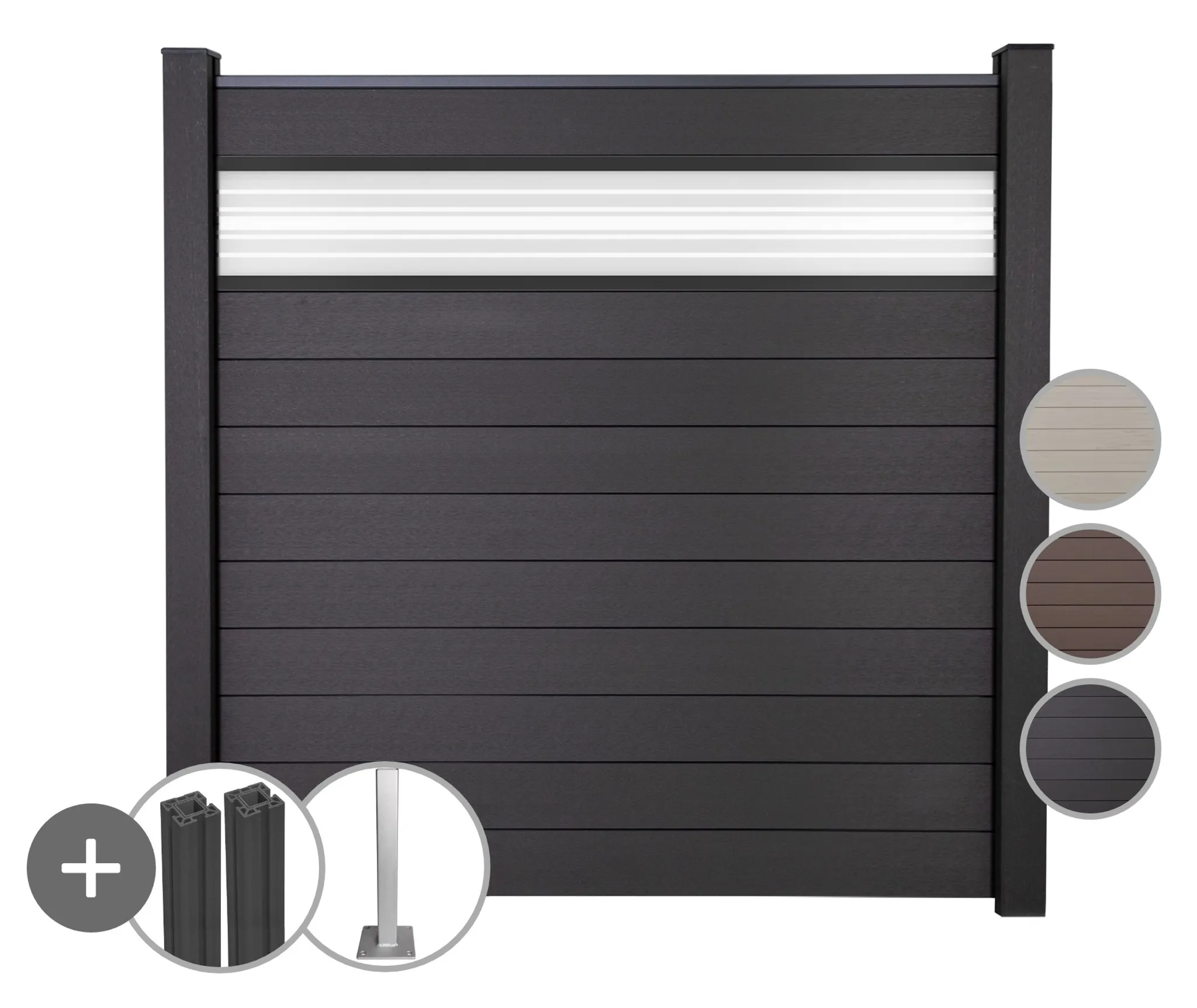 GroJa WPC/BPC Sichtschutzzaun Stecksystem mit 30 cm Glaseinsatz Komplettset 0
