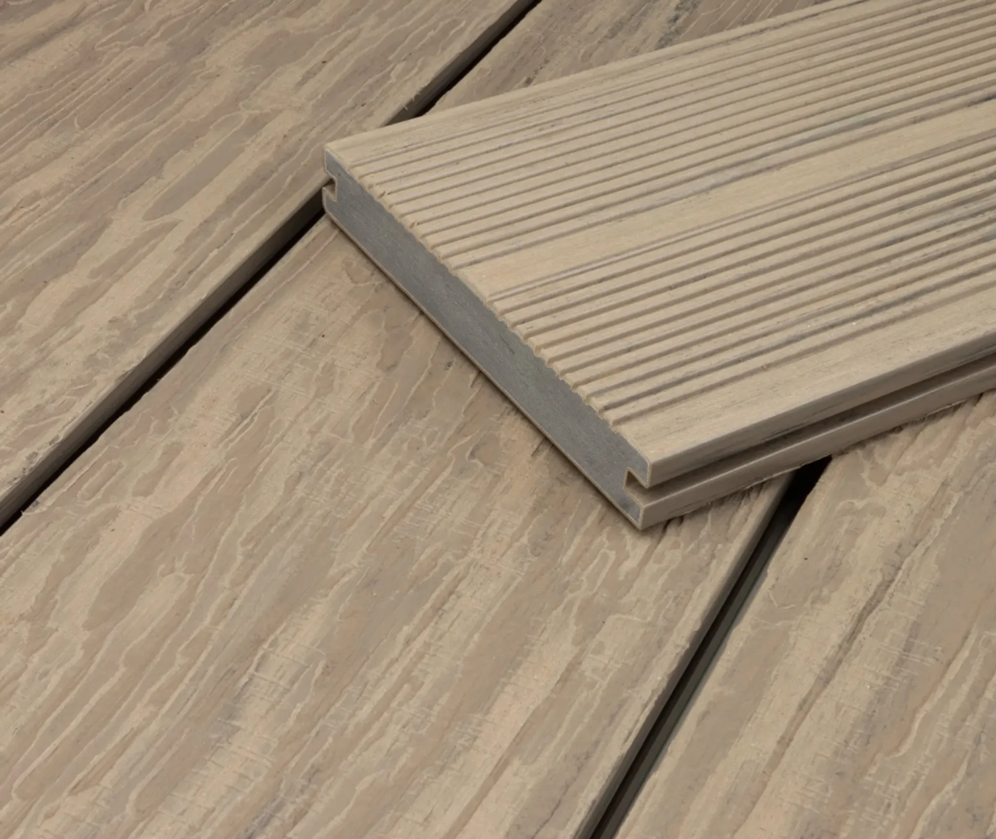 HORI Terrassendielen WPC Maui Massiv beige tiefe Holzstruktur + geriffelt 21 x 143 mm 0