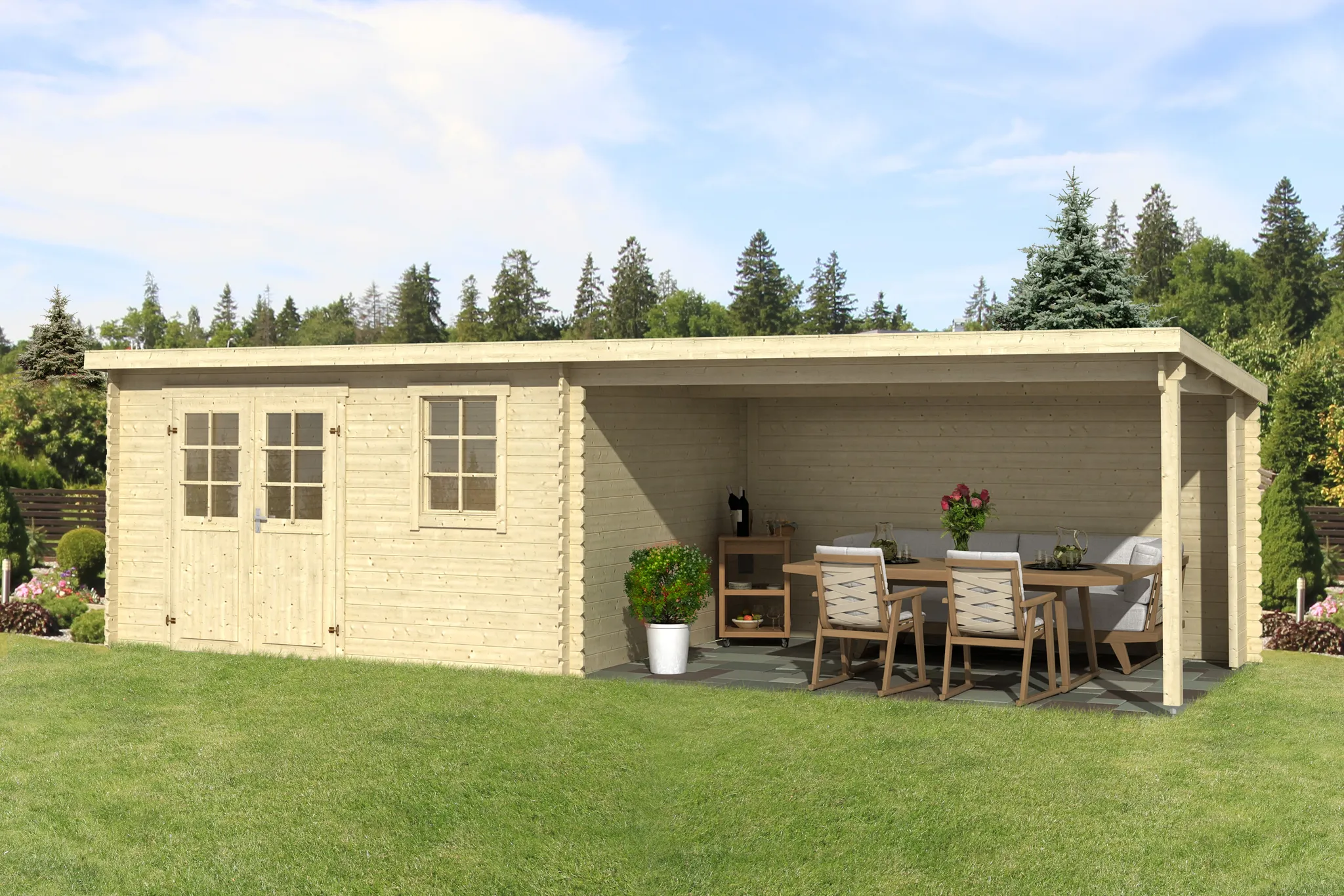 Lasita Maja Gartenhaus Reno mit Anbau 0
