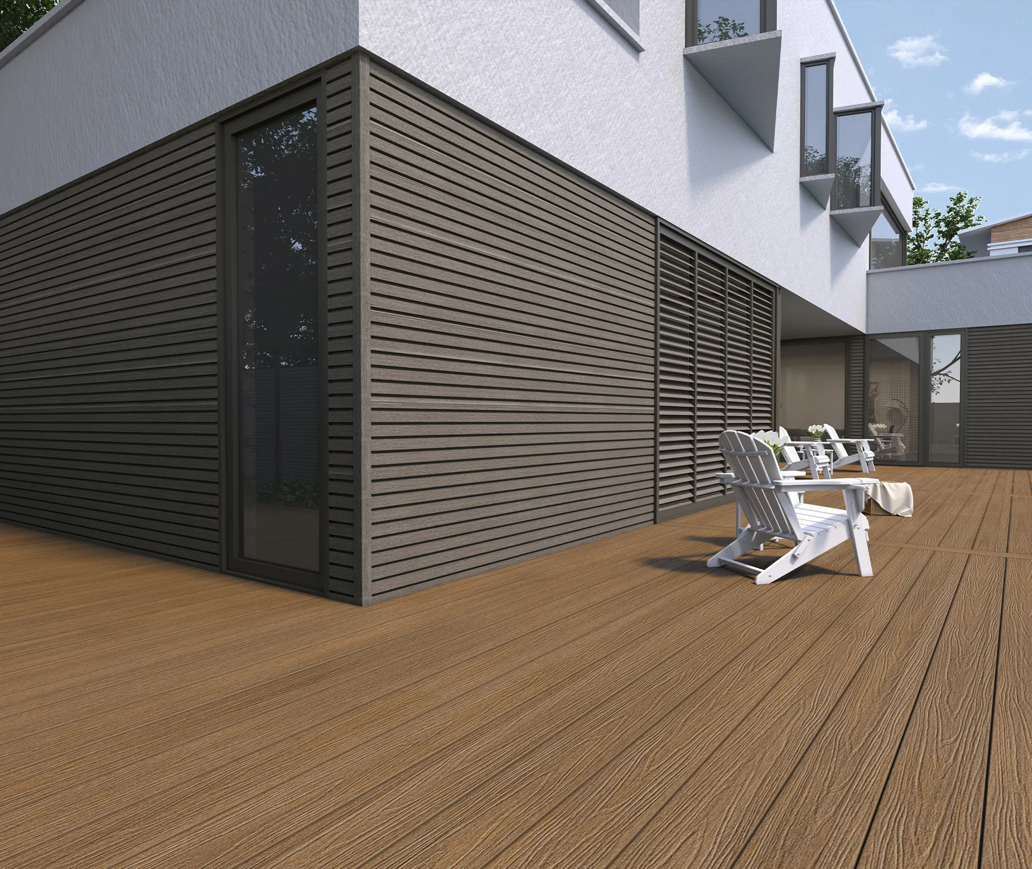 HORI Terrassendiele WPC Hohlkammer Co-Extrudiert tiefe Prägestruktur / glatt gebürstet 22,5 x 210 mm Naturbraun 0
