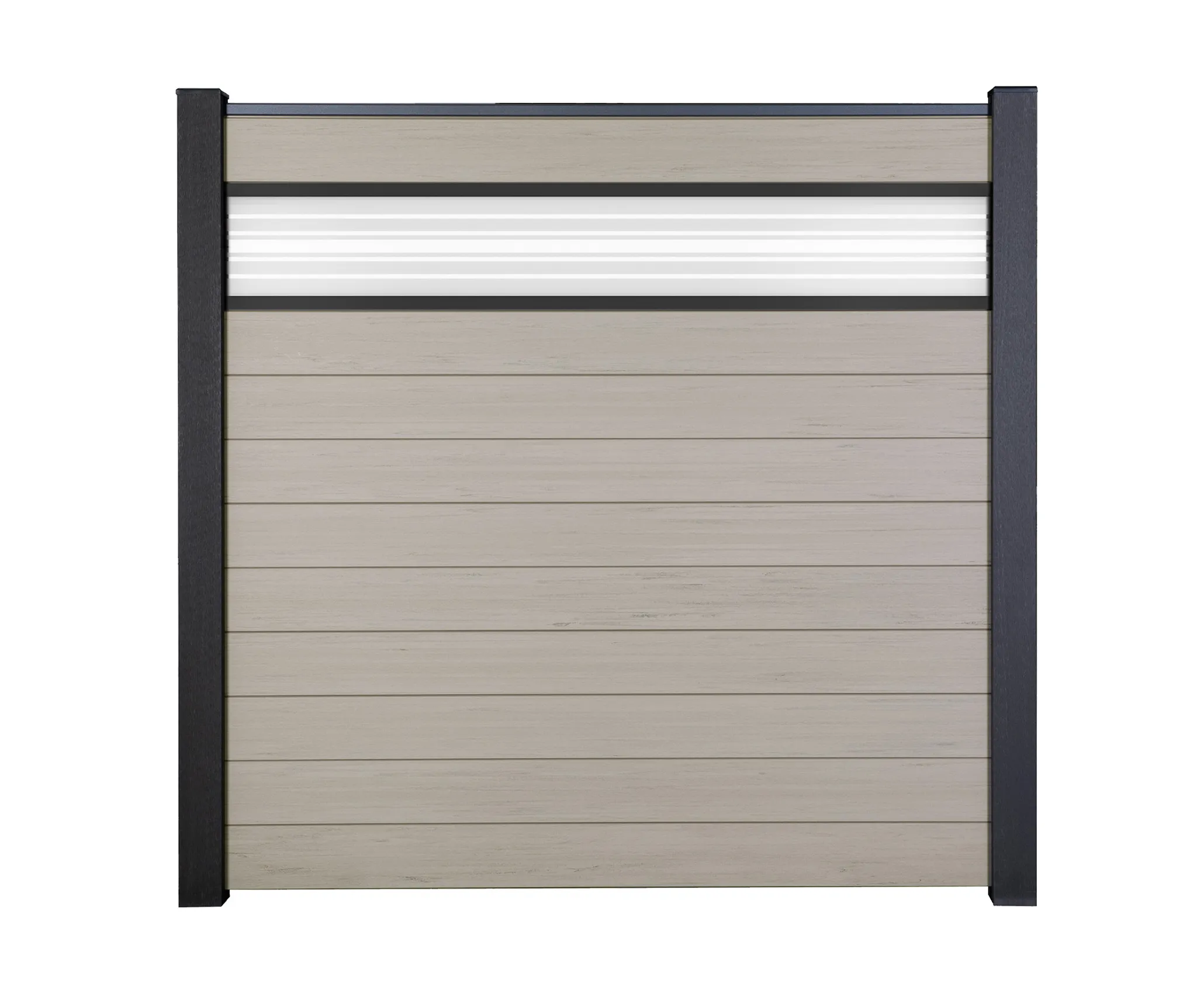 GroJa WPC/BPC Sichtschutzzaun Stecksystem mit Alu-Pfosten mit 30 cm Glaseinsatz Komplettset 1
