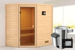 Woodfeeling Massivholz-Sauna Jella Eckeinstieg 38 mm 0