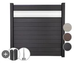 GroJa WPC/BPC Sichtschutzzaun Stecksystem mit 30 cm Glaseinsatz Komplettset 0