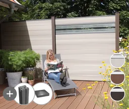 GroJa WPC/BPC Sichtschutzzaun Stecksystem mit Alu-Pfosten mit 30 cm Glaseinsatz Komplettset 2
