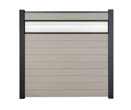 GroJa WPC/BPC Sichtschutzzaun Stecksystem mit Alu-Pfosten mit 30 cm Glaseinsatz Komplettset 1