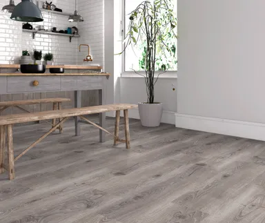 HORI Klick-Hartvinylboden Rigid SPC Eiche Franklin Pierce dunkelgrau gekälkt Landhausdiele Holzstruktur 0