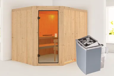 Woodfeeling Massivholz-Sauna Horna Eckeinstieg 68 mm 0