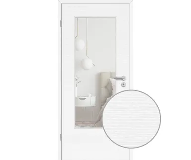 HORI Zimmertür CPL Eiche weiß strukturiert quer mit Lichtausschnitt Röhrenspan Designkante ohne Schlüssellochbohrung 0