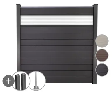 GroJa WPC/BPC Sichtschutzzaun Stecksystem mit 30 cm Glaseinsatz Komplettset 0
