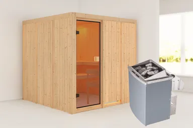 Woodfeeling Massivholz-Sauna Oulu Fronteinstieg 68 mm 0