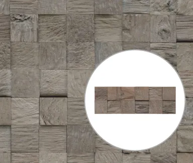 INDO Echtholz Wandverkleidung 3D Holzverblender Teak Mixed Cube Java Sun Bleached 0