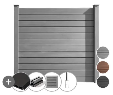 HORI WPC Sichtschutzzaun Stecksystem glatt / glatt Komplettset 0