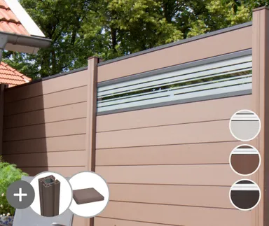 GroJa WPC/BPC Sichtschutzzaun Stecksystem mit 30 cm Glaseinsatz Komplettset 0