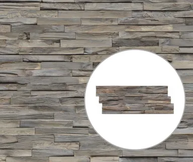 INDO Echtholz Wandverkleidung 3D Holzverblender Teak Elegance Gun Smoked 0