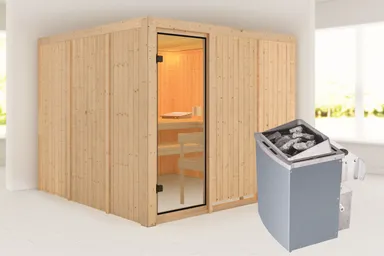 Woodfeeling Massivholz-Sauna Arvika Fronteinstieg 68 mm 0