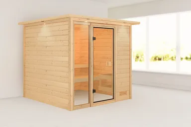 Woodfeeling Massivholz-Sauna Jutta Fronteinstieg 38 mm 0