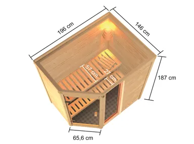 Woodfeeling Massivholz-Sauna Jada Eckeinstieg 38 mm 1