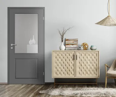 HORI Zimmertür Estella 2 Lavagrau RAL7037 mit Lichtausschnitt Designkante Röhrenspan 1