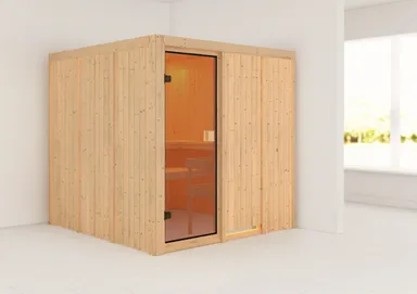 Woodfeeling Massivholz-Sauna Oulu Fronteinstieg 68 mm 1