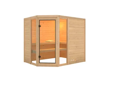 Karibu Massivholz-Sauna Sinai 3 Eckeinstieg 40 mm 1