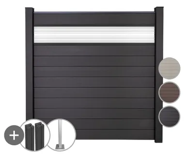 GroJa WPC/BPC Sichtschutzzaun Stecksystem mit 30 cm Glaseinsatz Komplettset 0